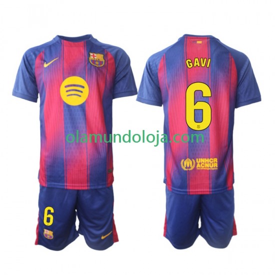 Camisola FC Barcelona Gavi 6 Criança Equipamento Primeiro 2025-2026 Manga Curta